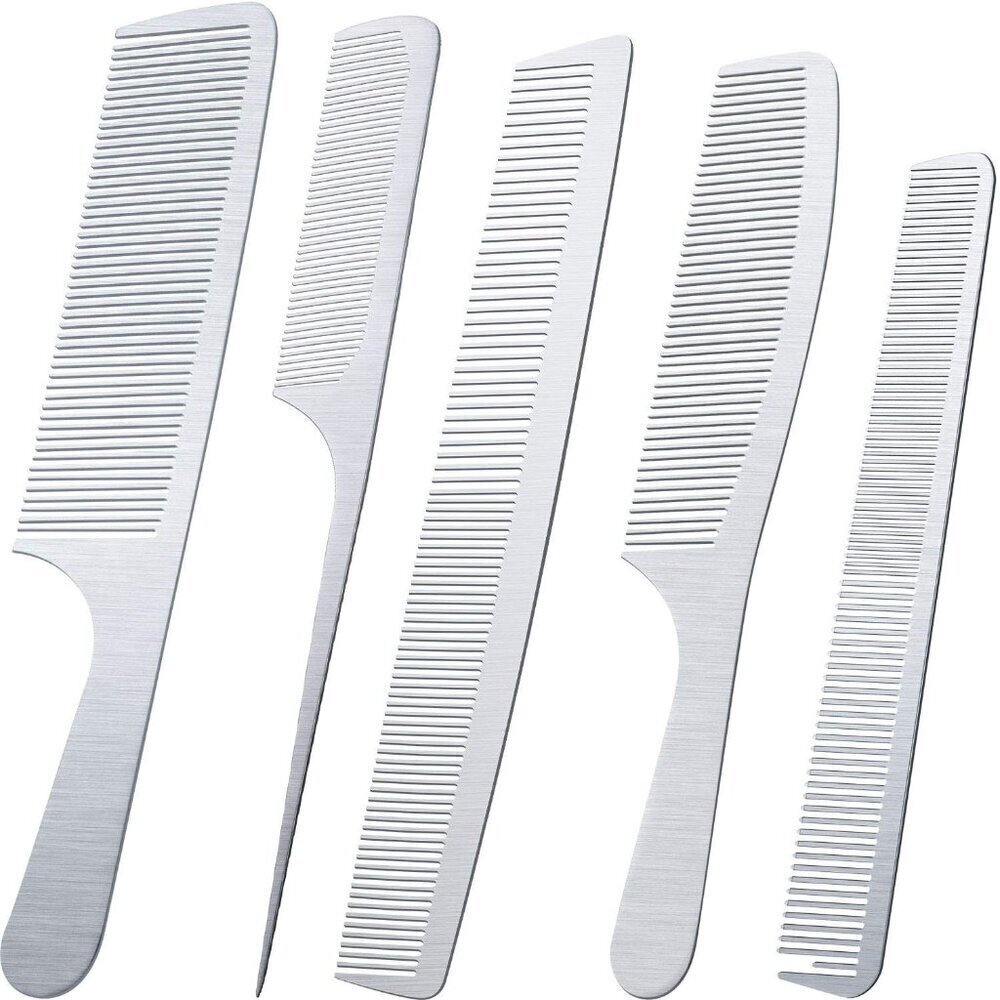 5 Pieces Metal Hair Combs Set for Men Women Silver Stainless Steel Cutting Haird